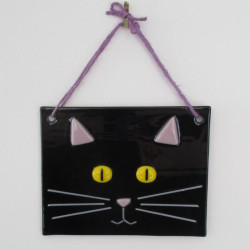 Black Cat Face Wall Hanging with Yellow Eyes