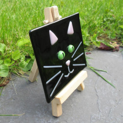 Black Cat Face on Mini Easel