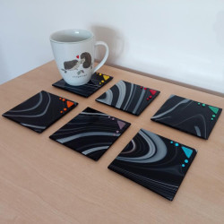 Set of 6 Black and White Swirl Coasters