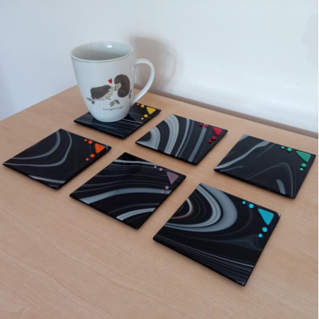 Set of 6 Black and White Swirl Coasters