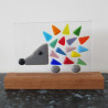 Rainbow Hedgehog in a Wooden Stand