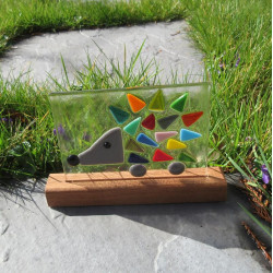 Rainbow Hedgehog in a Wooden Stand