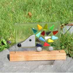 Rainbow Hedgehog in a Wooden Stand