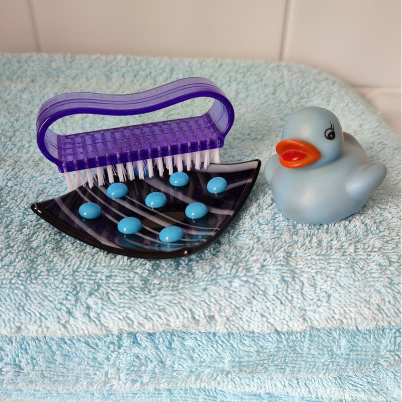 Black and White Swirl Dish with Raised Blue Spots